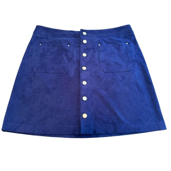Inc International Concepts Skirt Size 12 Blue Faux Suede Snap Front A-line Flare - Picture 1 of 9